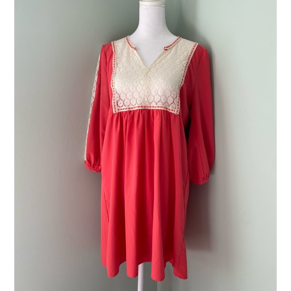 Umgee Coral Lace Flowy Dress